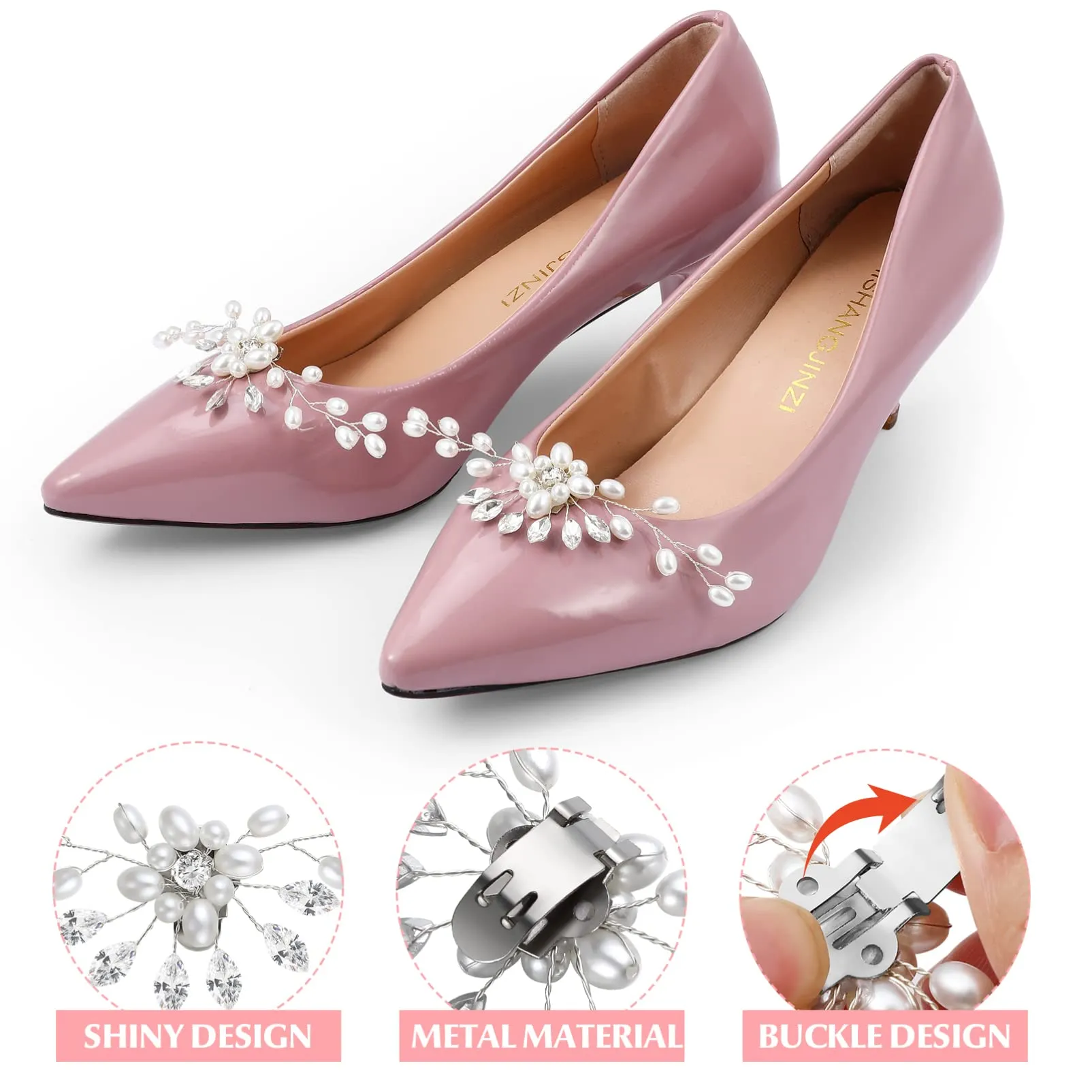 Abaodam 2Pcs Pearl Rhinestone Shoe Clips Decorative Wedding Shoe Buckle Women Shoe Ornaments for Brides