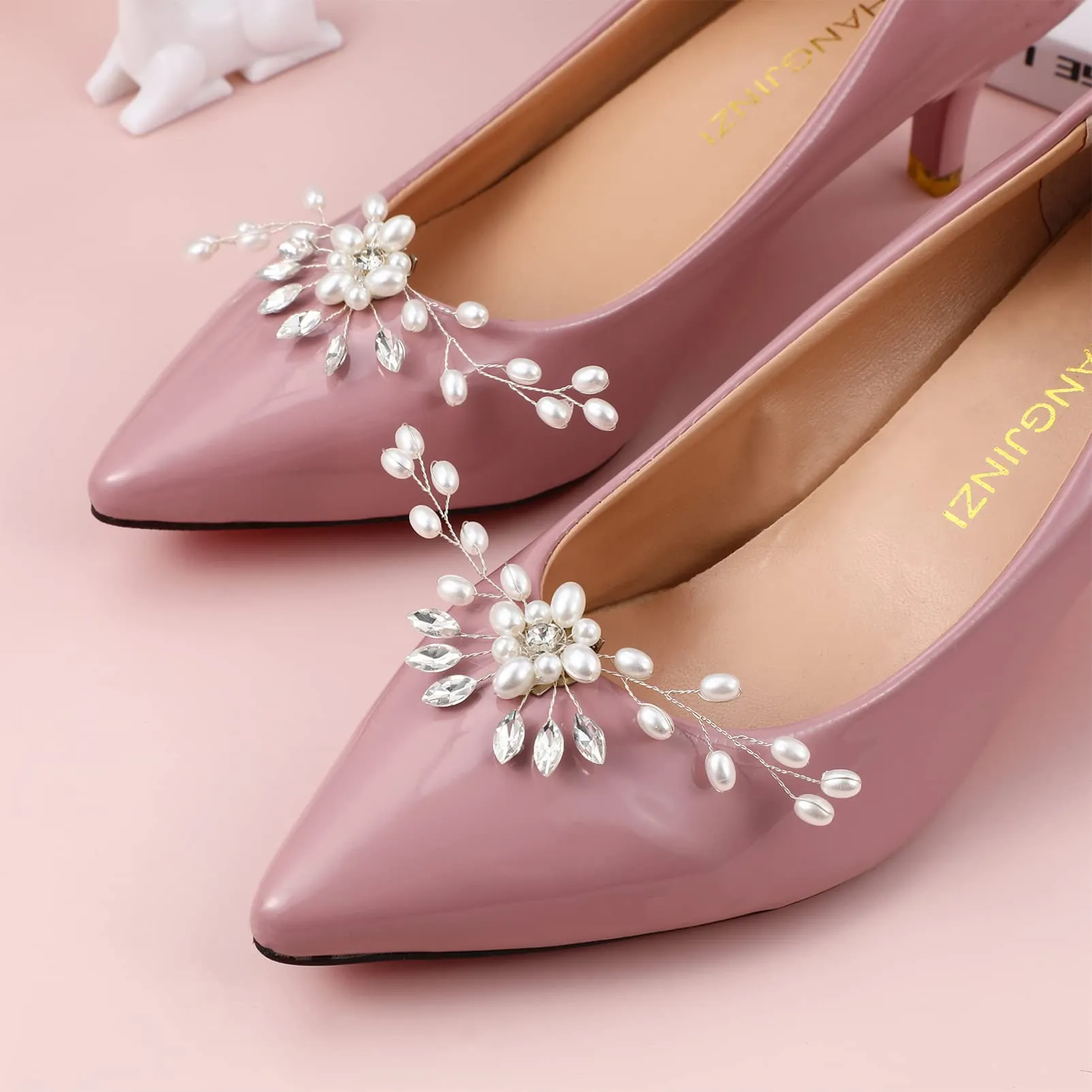 Abaodam 2Pcs Pearl Rhinestone Shoe Clips Decorative Wedding Shoe Buckle Women Shoe Ornaments for Brides