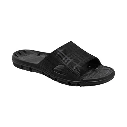 Ad Tec Women’s PVC Slide Sandal, Shower Slipper with Drainage Holes, Comfortable Slides Sandal Non-Slip & Quick Dry, Casual Indoor/Outdoor Slippers Sandal, Black, 6