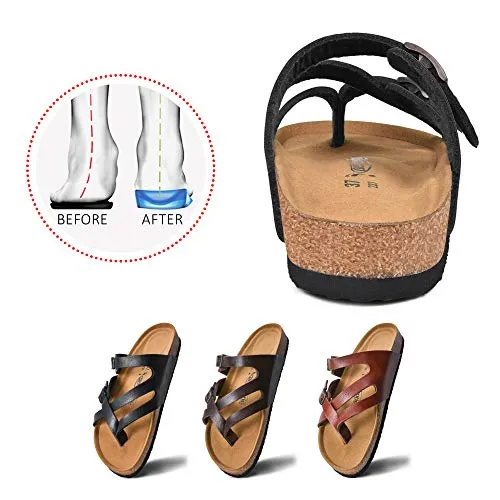 AEROTHOTIC Kaizen Women's Arch Supportive Cork Footbed Split Toe Slides Sandal (Kaizen Brown, numeric_7)