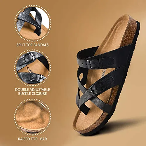 AEROTHOTIC Kaizen Women's Arch Supportive Cork Footbed Split Toe Slides Sandal (Kaizen Brown, numeric_7)