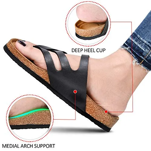 AEROTHOTIC Kaizen Women's Arch Supportive Cork Footbed Split Toe Slides Sandal (Kaizen Brown, numeric_7)