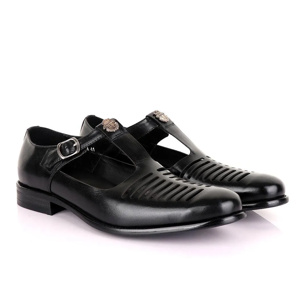 Billionaire Exotic Black Open Pattern Cover Leather Shoe