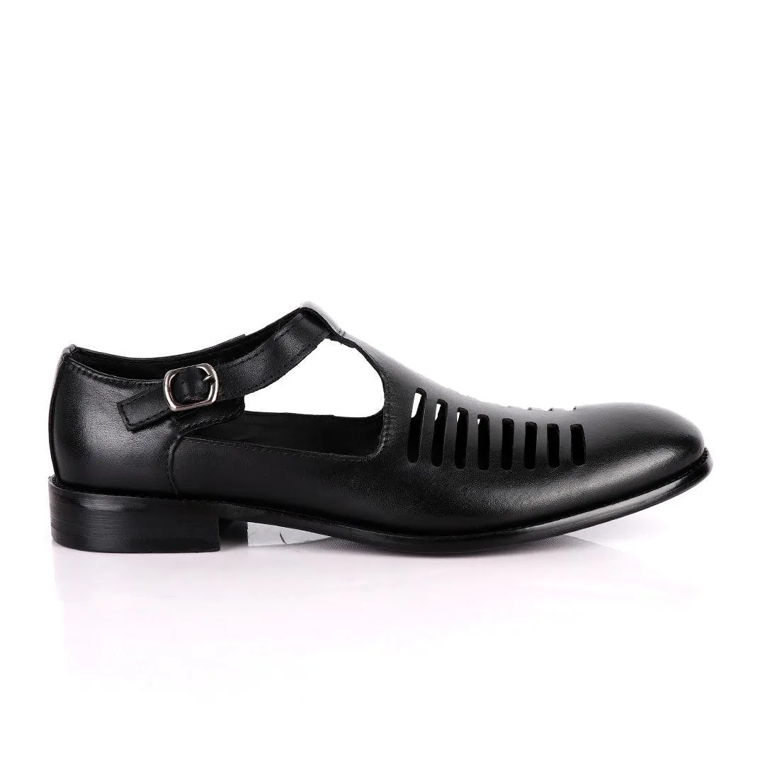 Billionaire Exotic Black Open Pattern Cover Leather Shoe