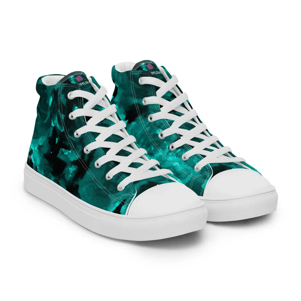 Blue Abstract Men's Sneakers, Floral Print Premium High Top Tennis Shoes For Men(US Size: 5-13)