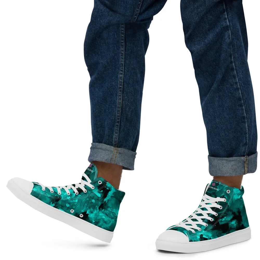 Blue Abstract Men's Sneakers, Floral Print Premium High Top Tennis Shoes For Men(US Size: 5-13)