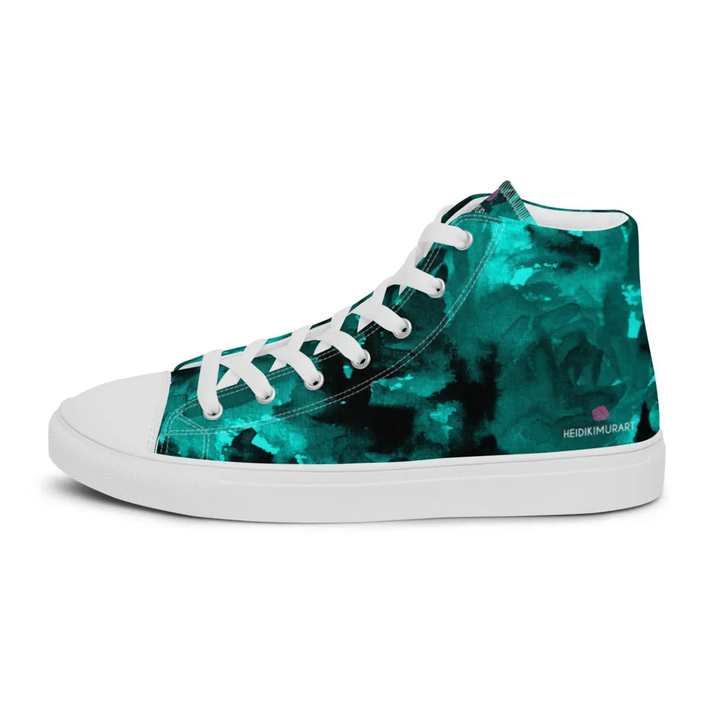 Blue Abstract Men's Sneakers, Floral Print Premium High Top Tennis Shoes For Men(US Size: 5-13)