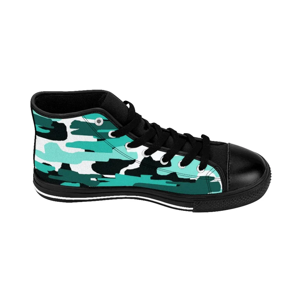 Blue Camouflage Men's High-top Sneakers, Army Military Men's Designer Tennis Running Shoes