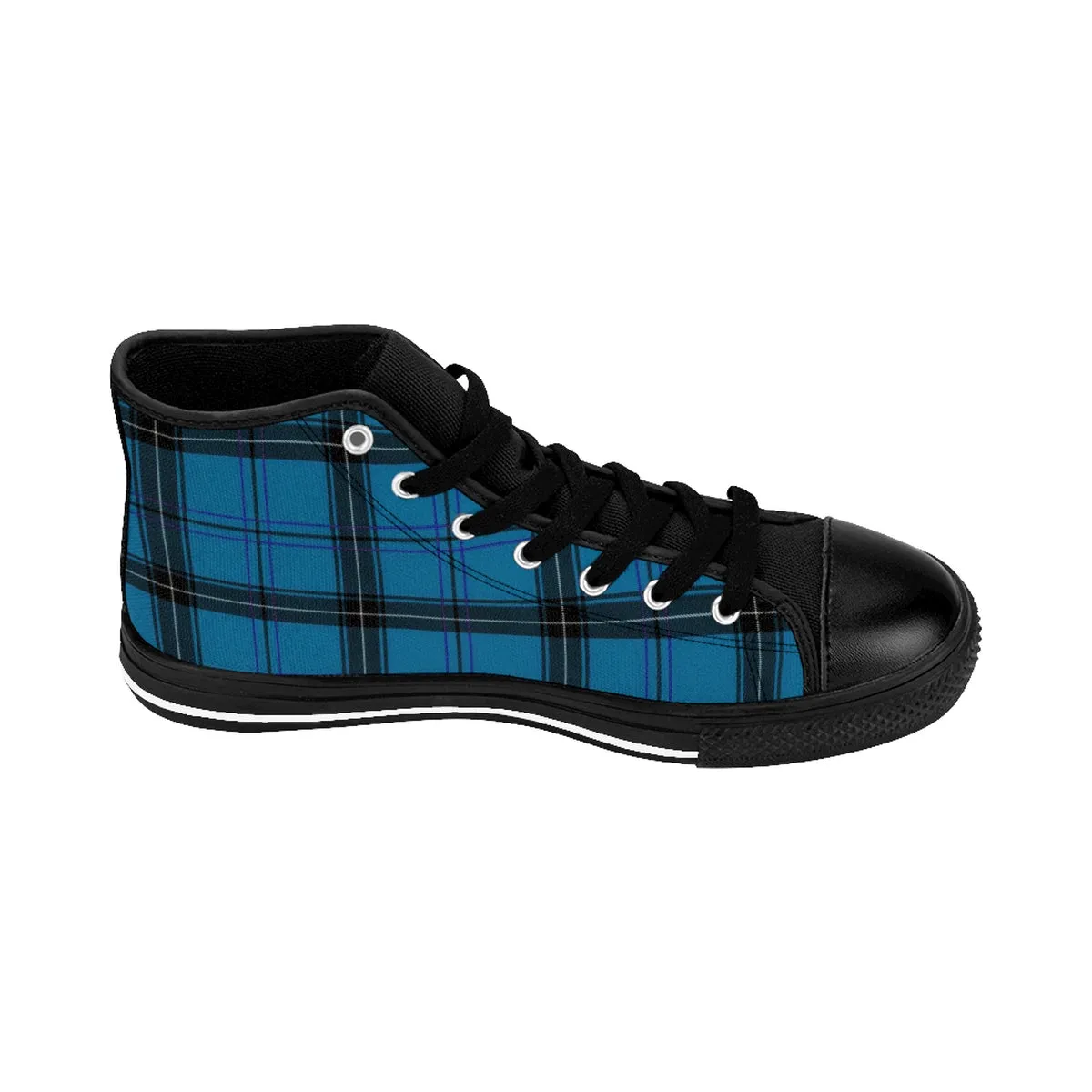 Blue Plaid Men's Sneakers, Scottish Plaid Tartan Print High-top Tennis Shoes(US Size: 6-14)