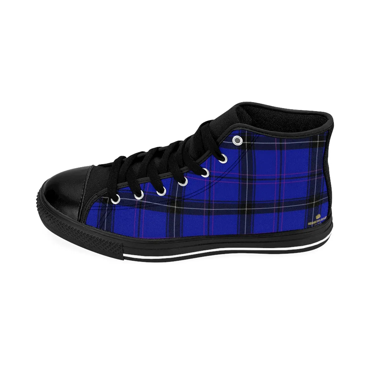 Blue Tartan Men's High Tops, Scottish Plaid Printed Best High-top Fashion Sneakers Shoes