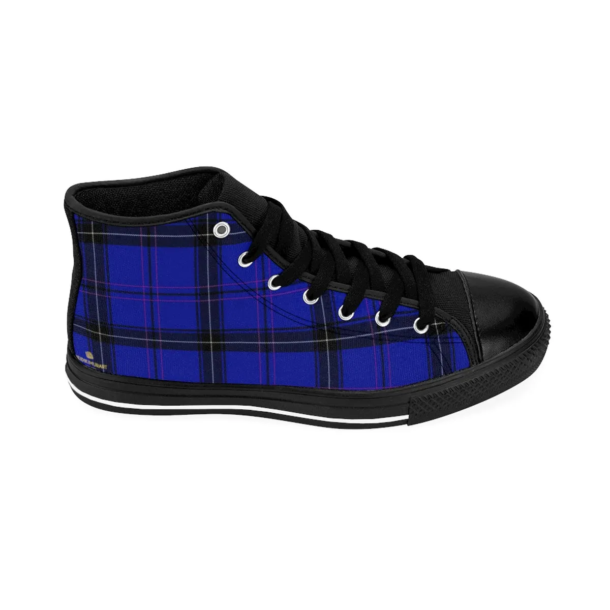 Blue Tartan Men's High Tops, Scottish Plaid Printed Best High-top Fashion Sneakers Shoes