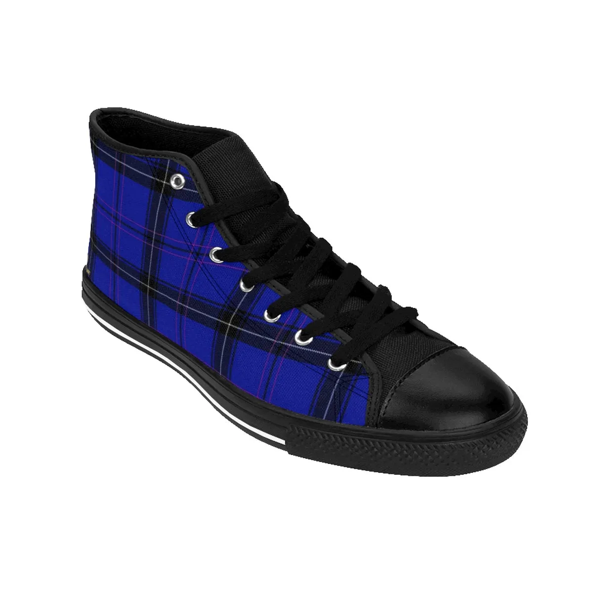 Blue Tartan Men's High Tops, Scottish Plaid Printed Best High-top Fashion Sneakers Shoes