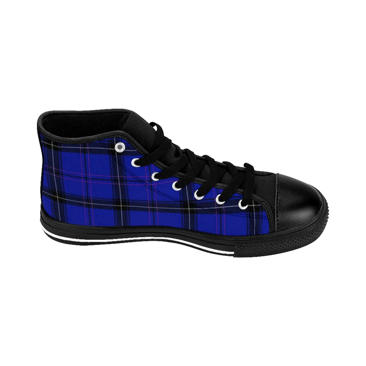 Blue Tartan Men's High Tops, Scottish Plaid Printed Best High-top Fashion Sneakers Shoes