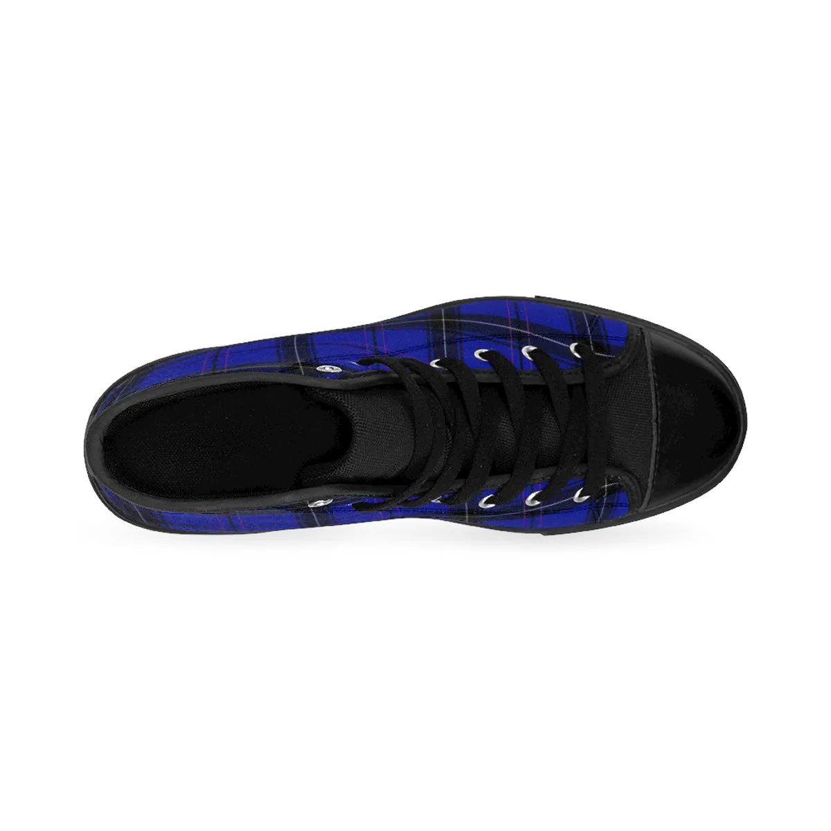 Blue Tartan Men's High Tops, Scottish Plaid Printed Best High-top Fashion Sneakers Shoes