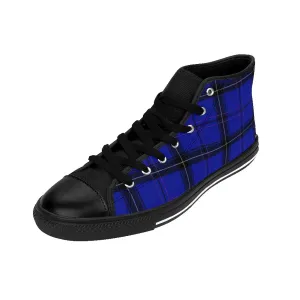 Blue Tartan Men's High Tops, Scottish Plaid Printed Best High-top Fashion Sneakers Shoes