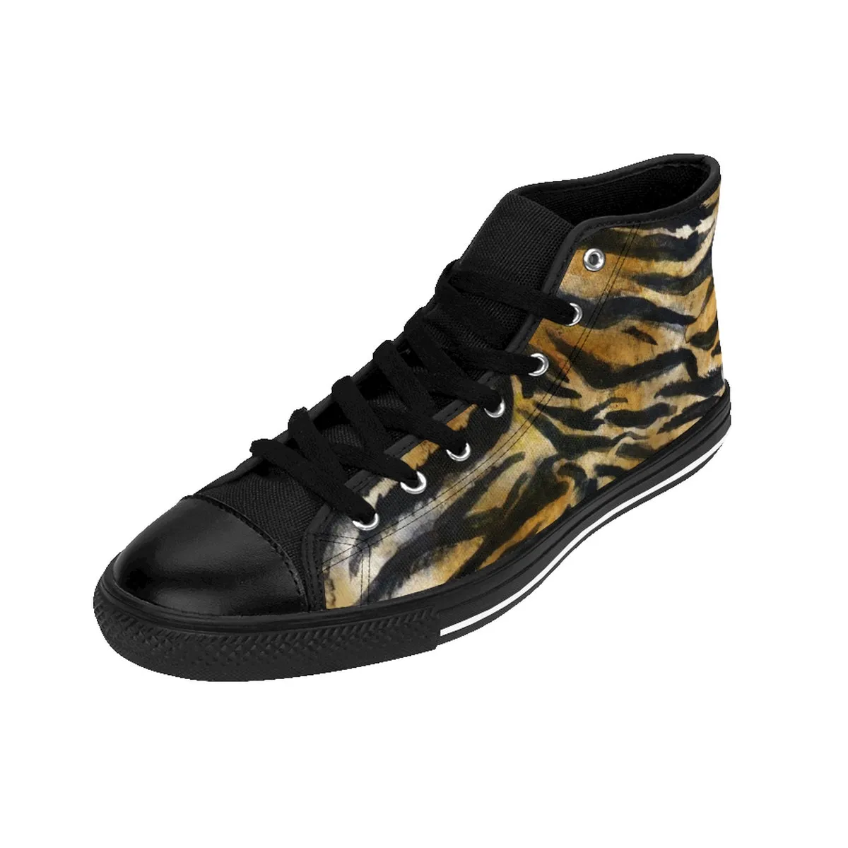 Brown Tiger Striped Men's Sneakers, Best Wild Fierce Tiger Striped Animal Print Pattern Designer Men's High Top Sneakers Shoes