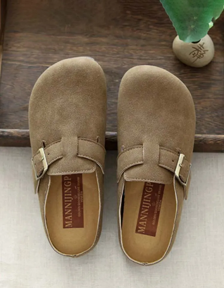 [Clearance]Front Buckle Comfortable Wide-toe Suede Slippers 35