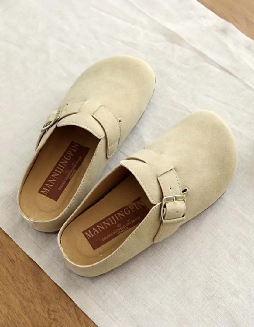 [Clearance]Front Buckle Comfortable Wide-toe Suede Slippers 35