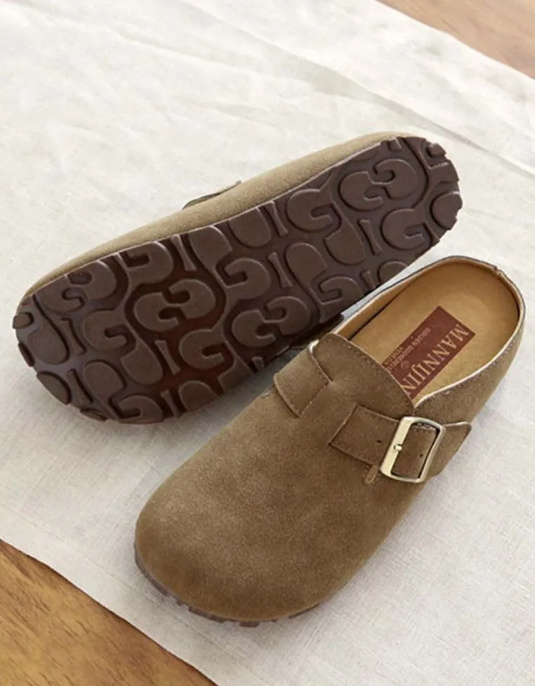 [Clearance]Front Buckle Comfortable Wide-toe Suede Slippers 35