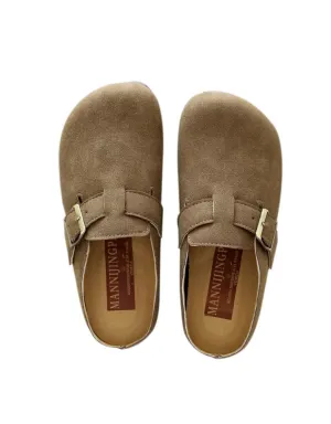 [Clearance]Front Buckle Comfortable Wide-toe Suede Slippers 35