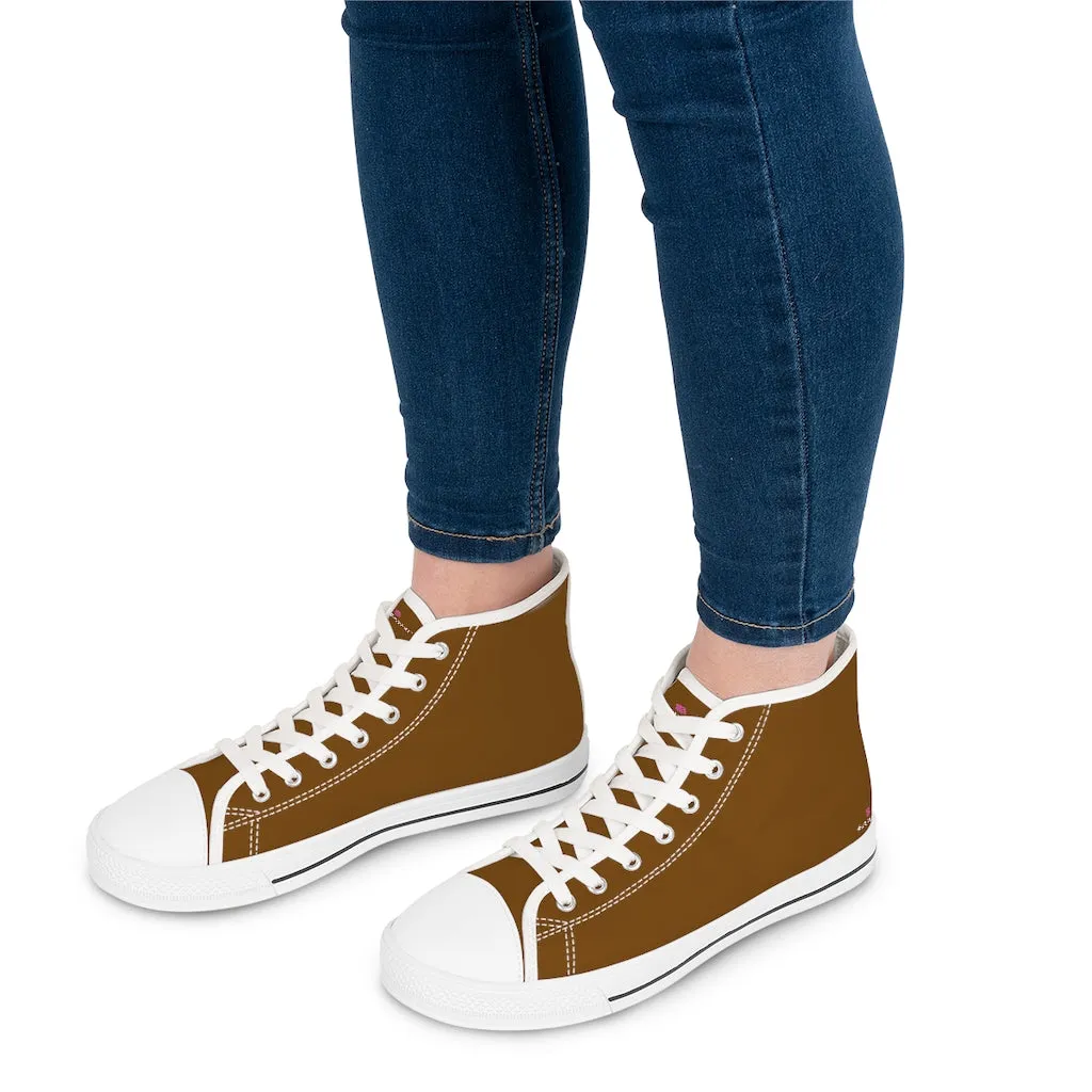 Dark Brown Ladies' High Tops, Solid Color Best Women's High Top Sneakers Canvas Tennis Shoes