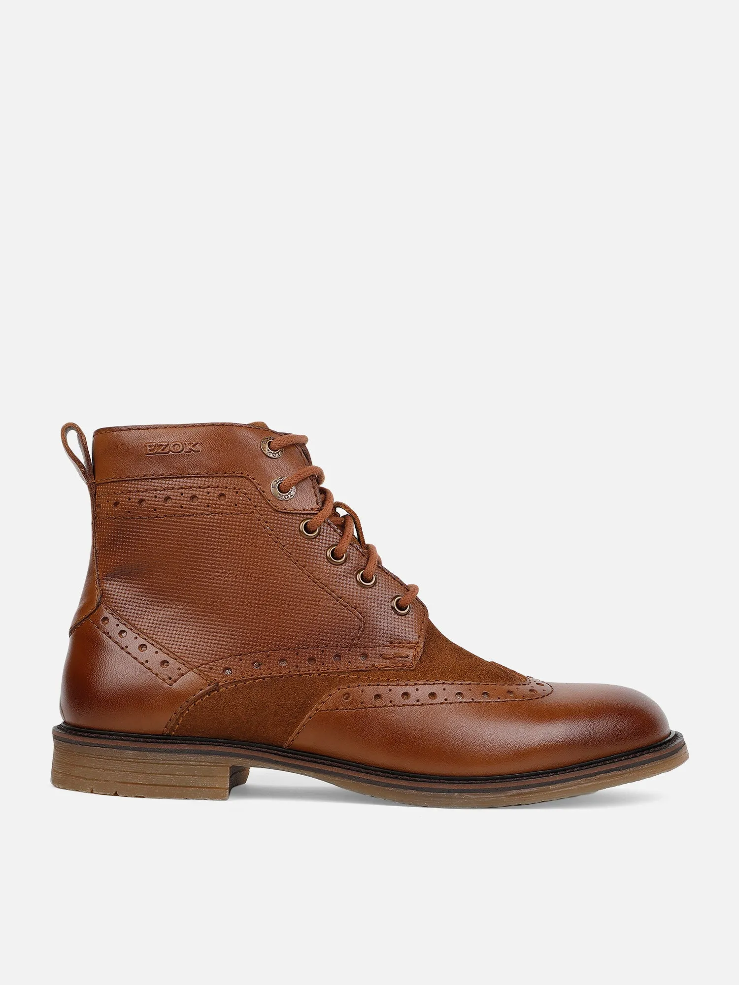 Ezok Tan Lace-ups Leather Boot For Men