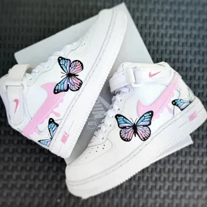 Final Sale-Blue and Pink Drip Butterflies Custom Air Force 1