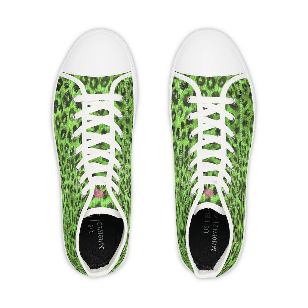 Green Leopard Men's High Tops, Leopard Animal Print Best Men's High Top Sneakers (US Size: 5-14)