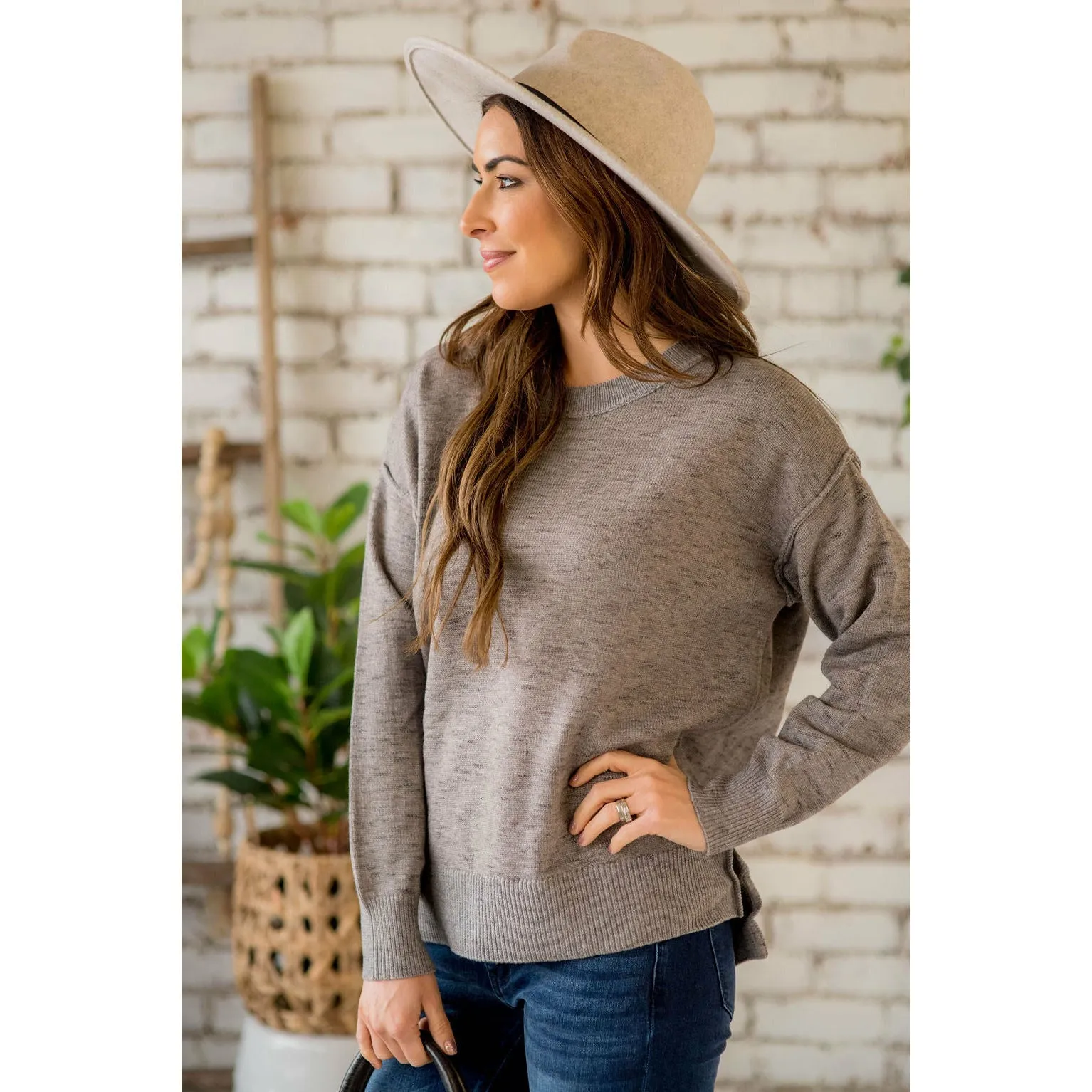 Heathered Side Slit Sweater