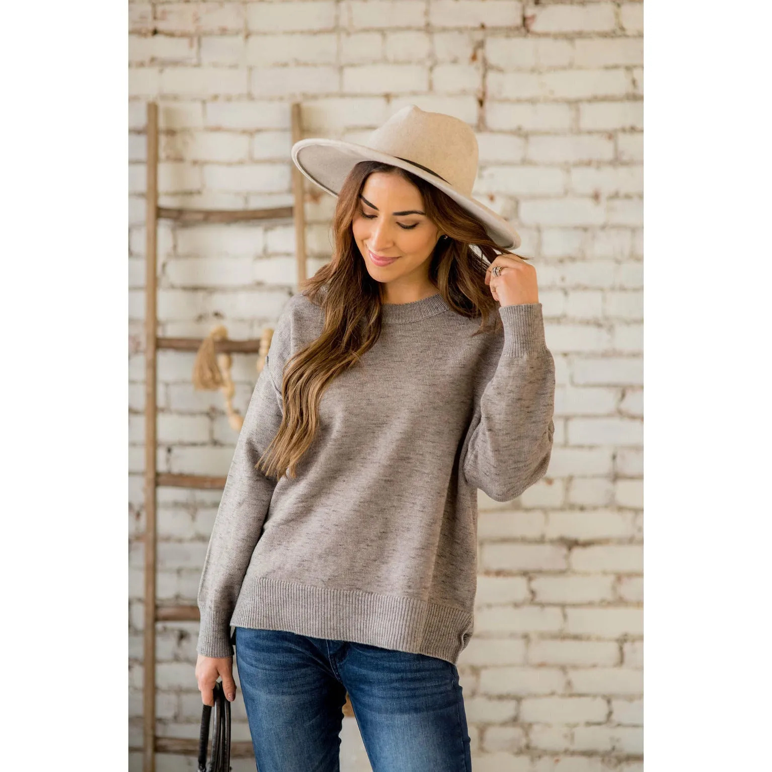 Heathered Side Slit Sweater