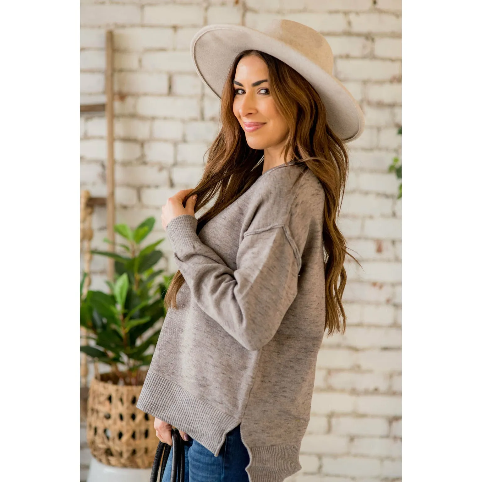 Heathered Side Slit Sweater