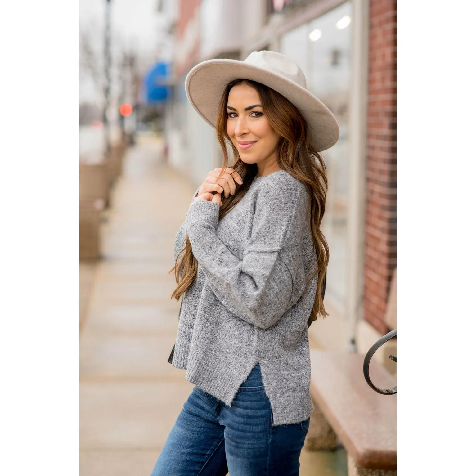 Heathered Side Slit Sweater