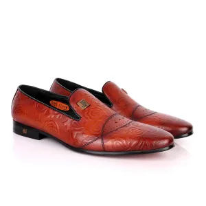 John Foster Flower Pattern Design Brown Leather Formal Shoe