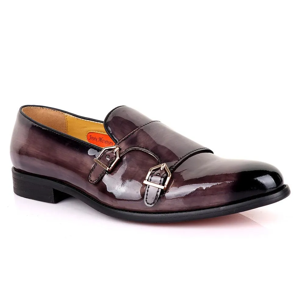 John Mendson Wetlips Double Monk Strap Leather Shoe-Grey