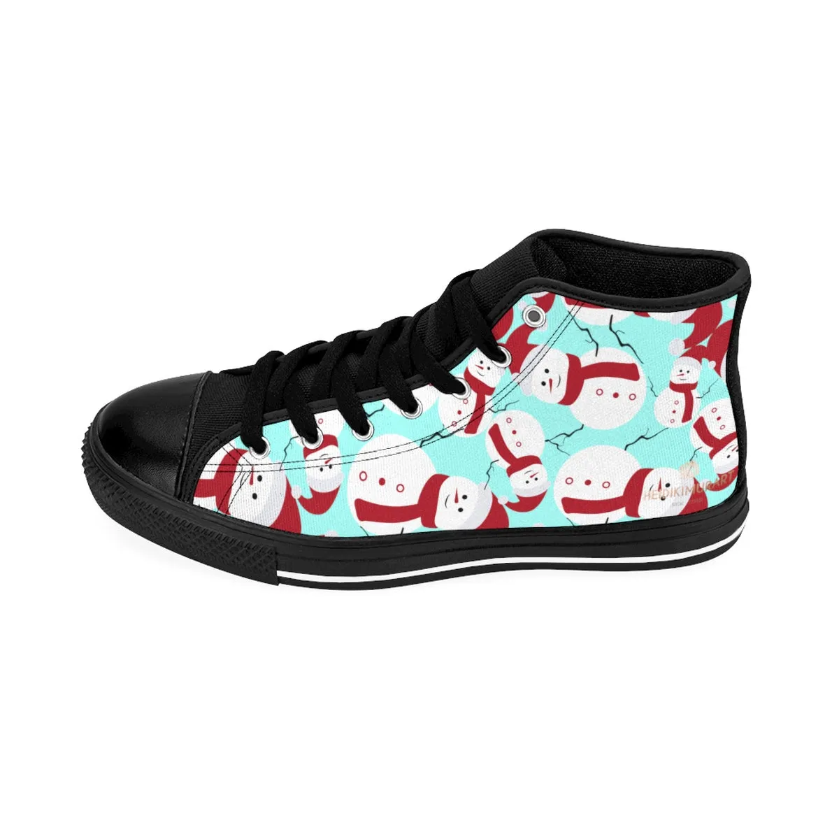 Light Blue Christmas Men's Sneakers, Red White Snowman High-Top Sneakers (US Size 6-14)