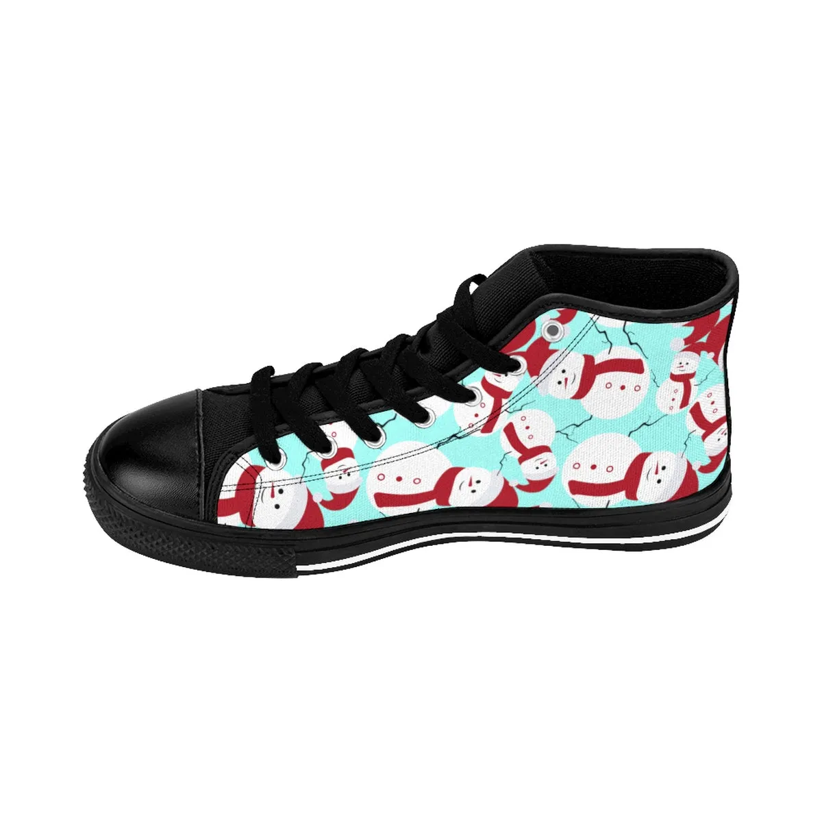 Light Blue Christmas Men's Sneakers, Red White Snowman High-Top Sneakers (US Size 6-14)