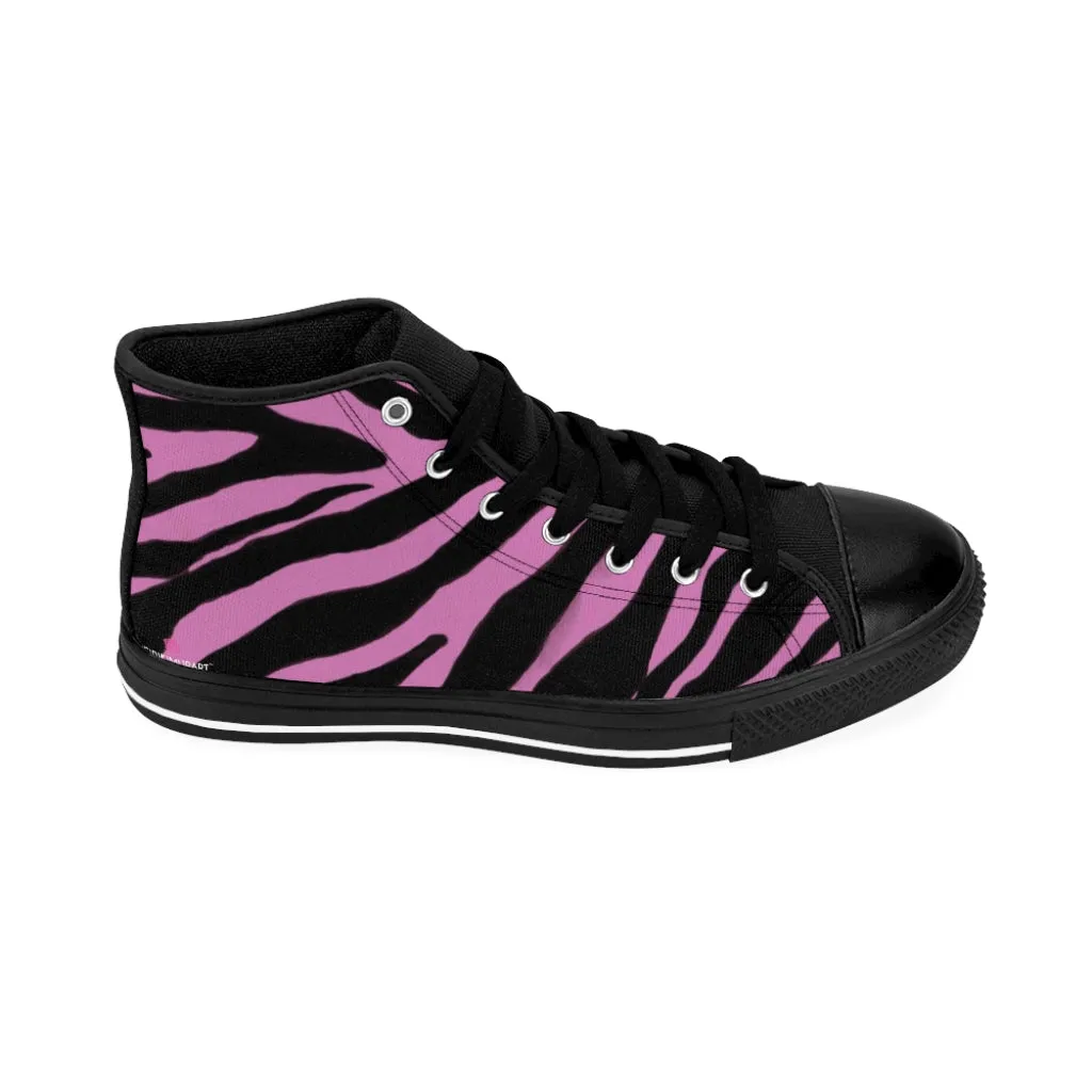 Light Pink Zebra Mens Sneakers, Zebra Striped Animal Print Men's Classic Sneakers Running Fashion Canvas High Top Shoes