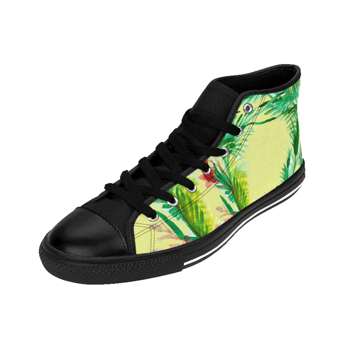 Light Yellow Floral Men's Sneakers, Red Floral Print High-top Sneakers Running Tennis Shoes