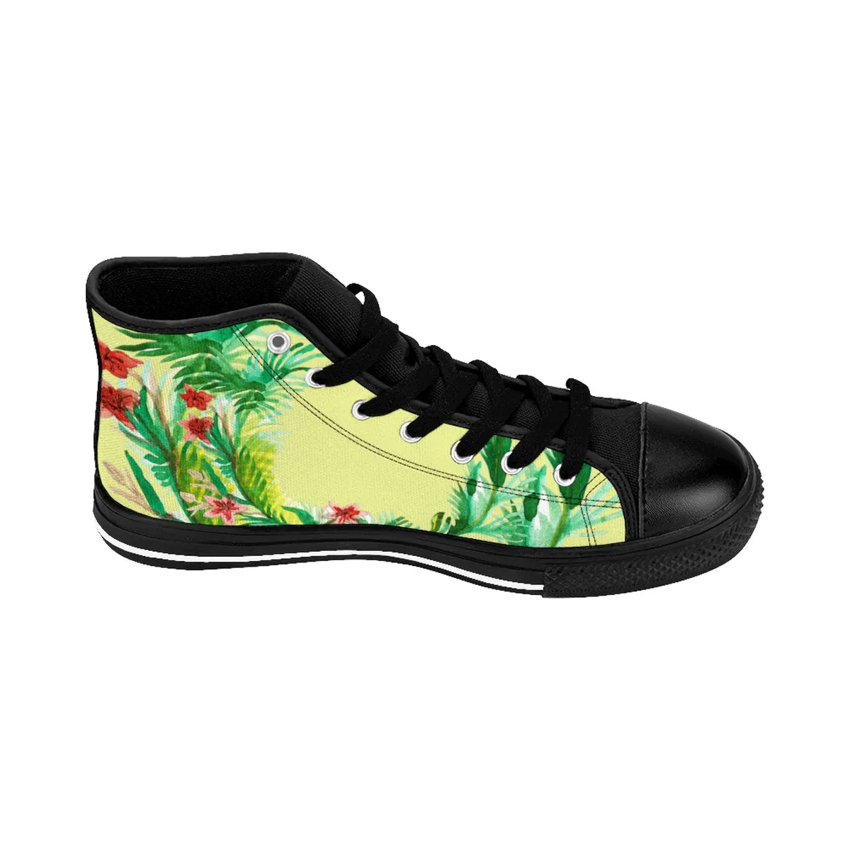 Light Yellow Floral Men's Sneakers, Red Floral Print High-top Sneakers Running Tennis Shoes