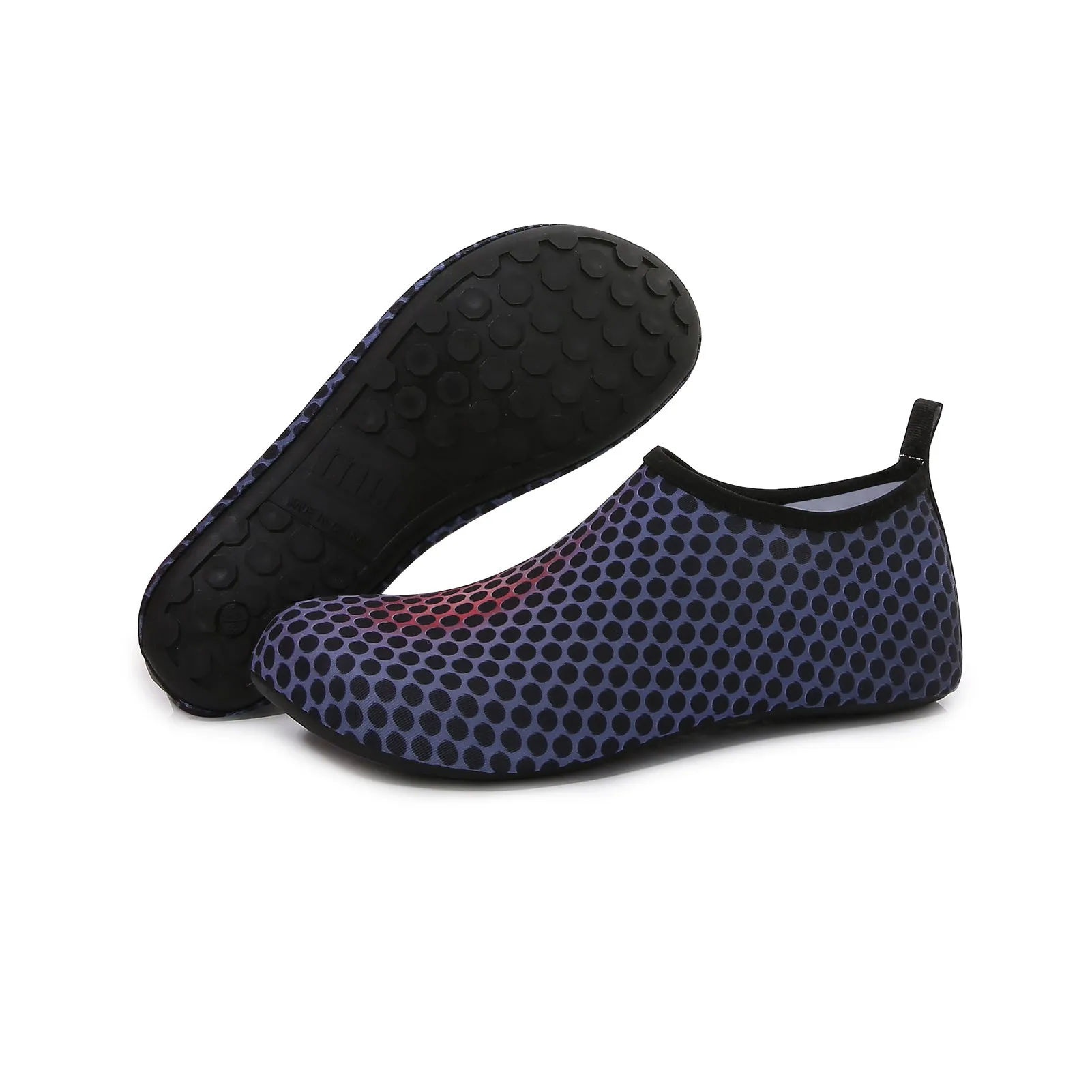 Men and Women a Slip On Barefoot Quick-Dry Beach Aqua Yoga Water Shoes (Black Dots/Purple)