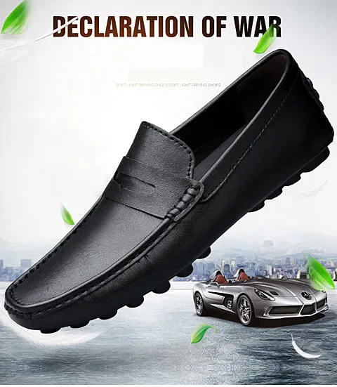 Men's Genuine Leather Shoes Casual Heightening Slip On Loafers Breathable Lightweight Flats Driving Shoes Fashion Slipper