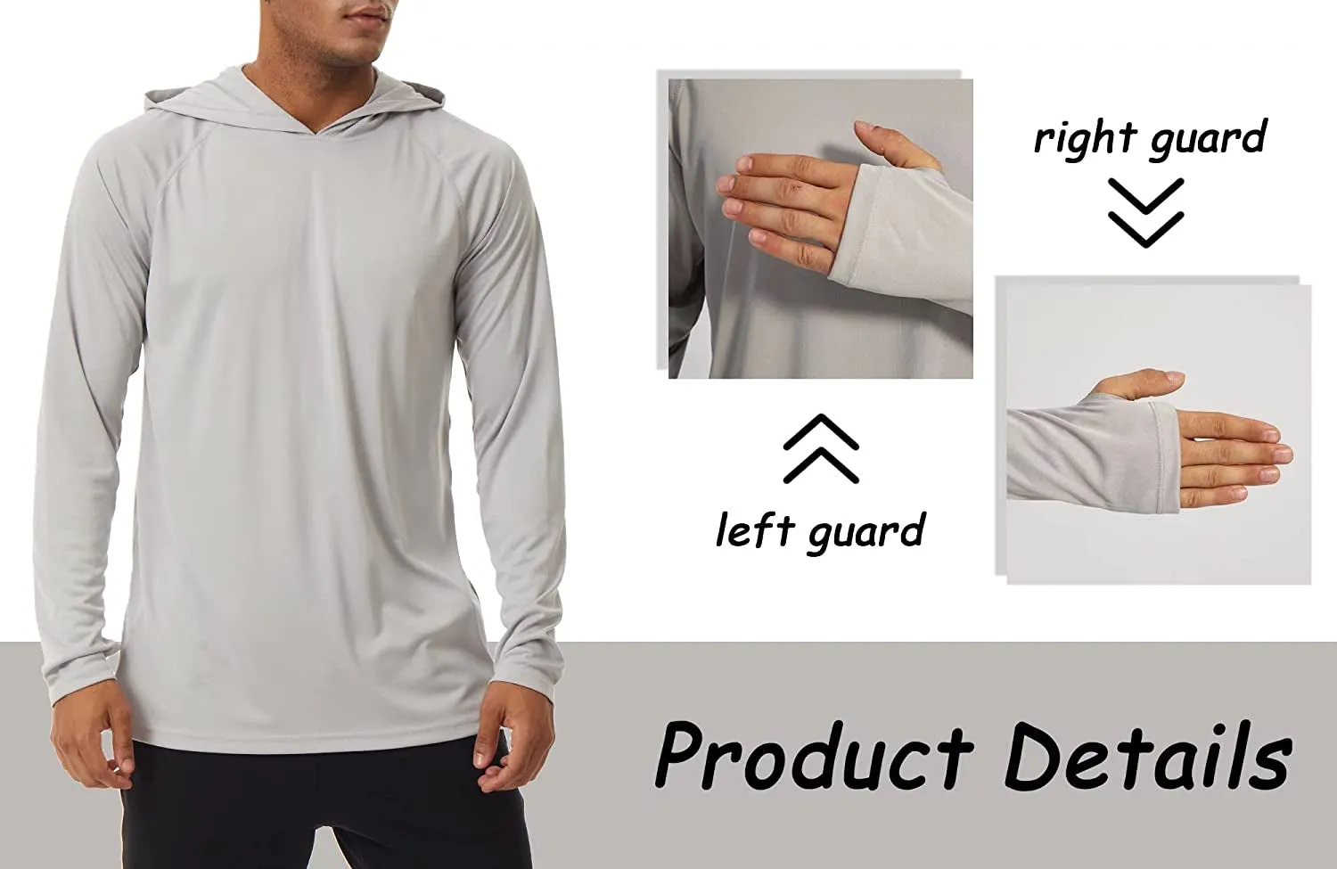 Men'S Sun Protection Long Sleeve T-Shirt UPF 50  Performance Running Shirts with Hood