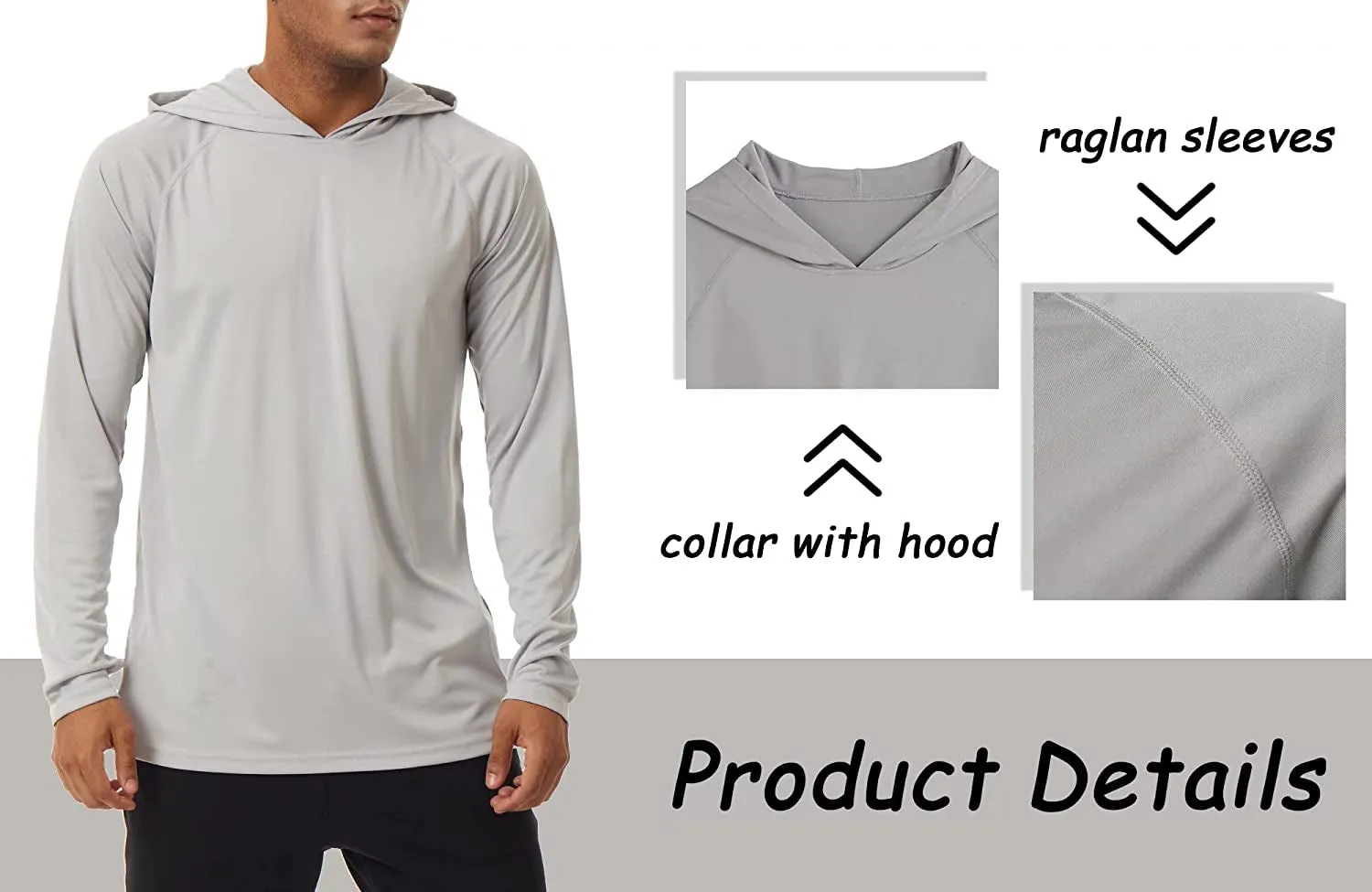 Men'S Sun Protection Long Sleeve T-Shirt UPF 50  Performance Running Shirts with Hood