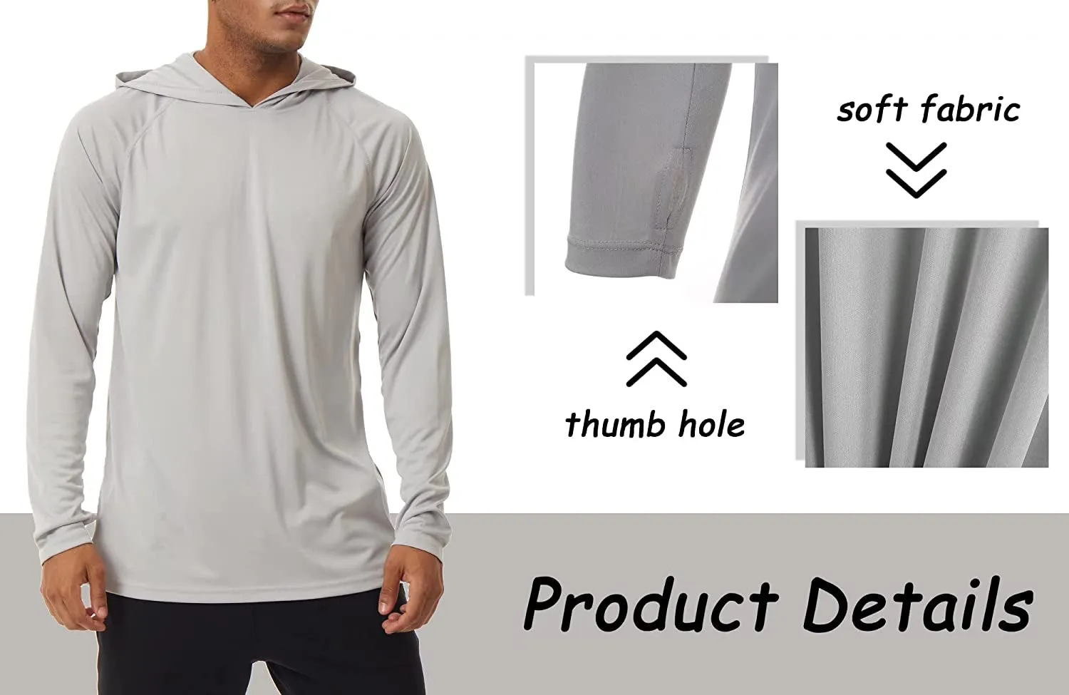 Men'S Sun Protection Long Sleeve T-Shirt UPF 50  Performance Running Shirts with Hood