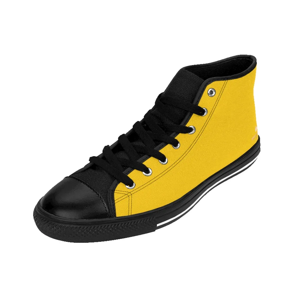 Men's Yellow High-top Sneakers, Yellow Solid Color Minimalist Designer Tennis Running Shoes