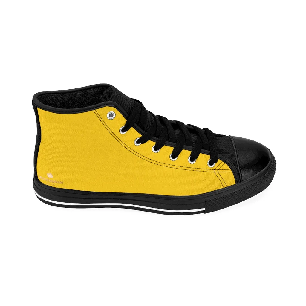 Men's Yellow High-top Sneakers, Yellow Solid Color Minimalist Designer Tennis Running Shoes