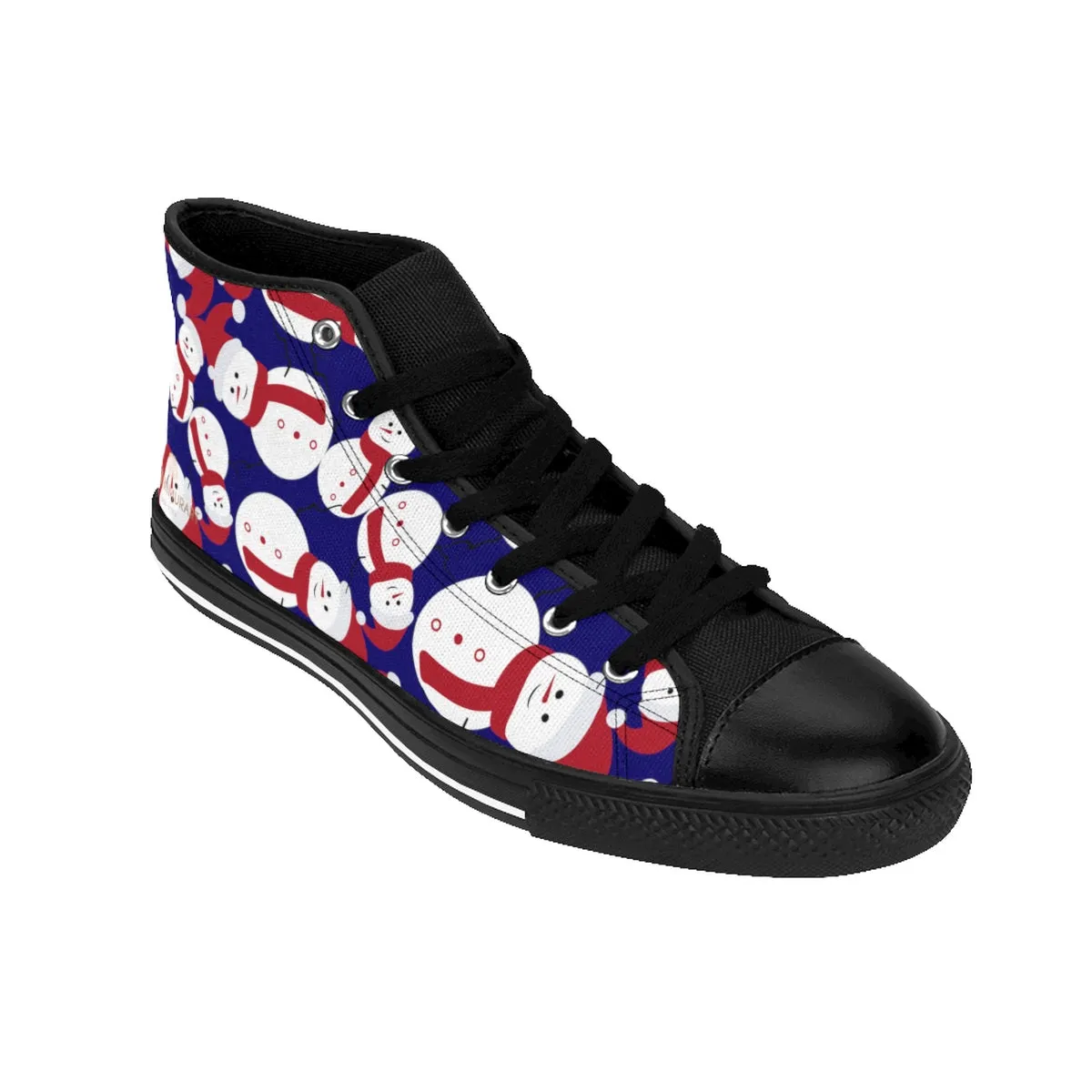 Navy Blue Christmas Men's Sneakers, Red White Snowman High-Top Sneakers (US Size 6-14)