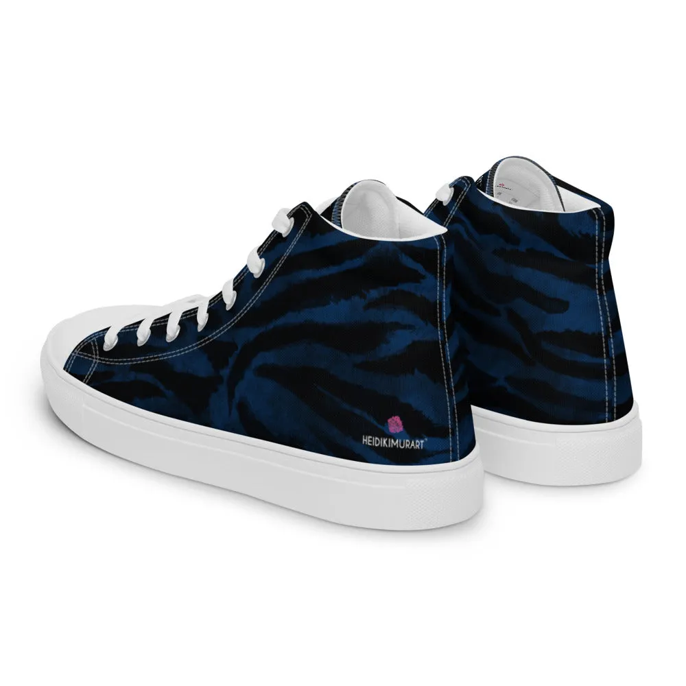 Navy Blue Tiger Men's Sneakers, Tiger Faux Skin Striped Animal Print Designer High Tops For Men