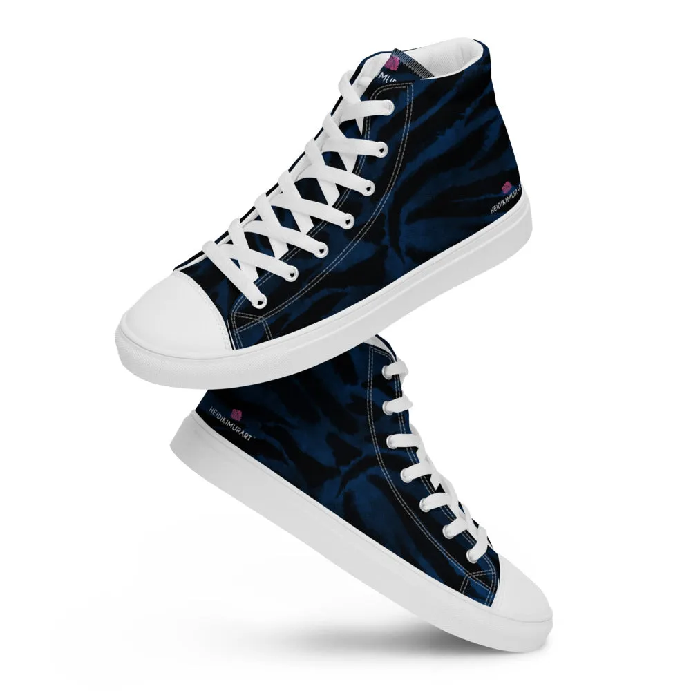 Navy Blue Tiger Men's Sneakers, Tiger Faux Skin Striped Animal Print Designer High Tops For Men