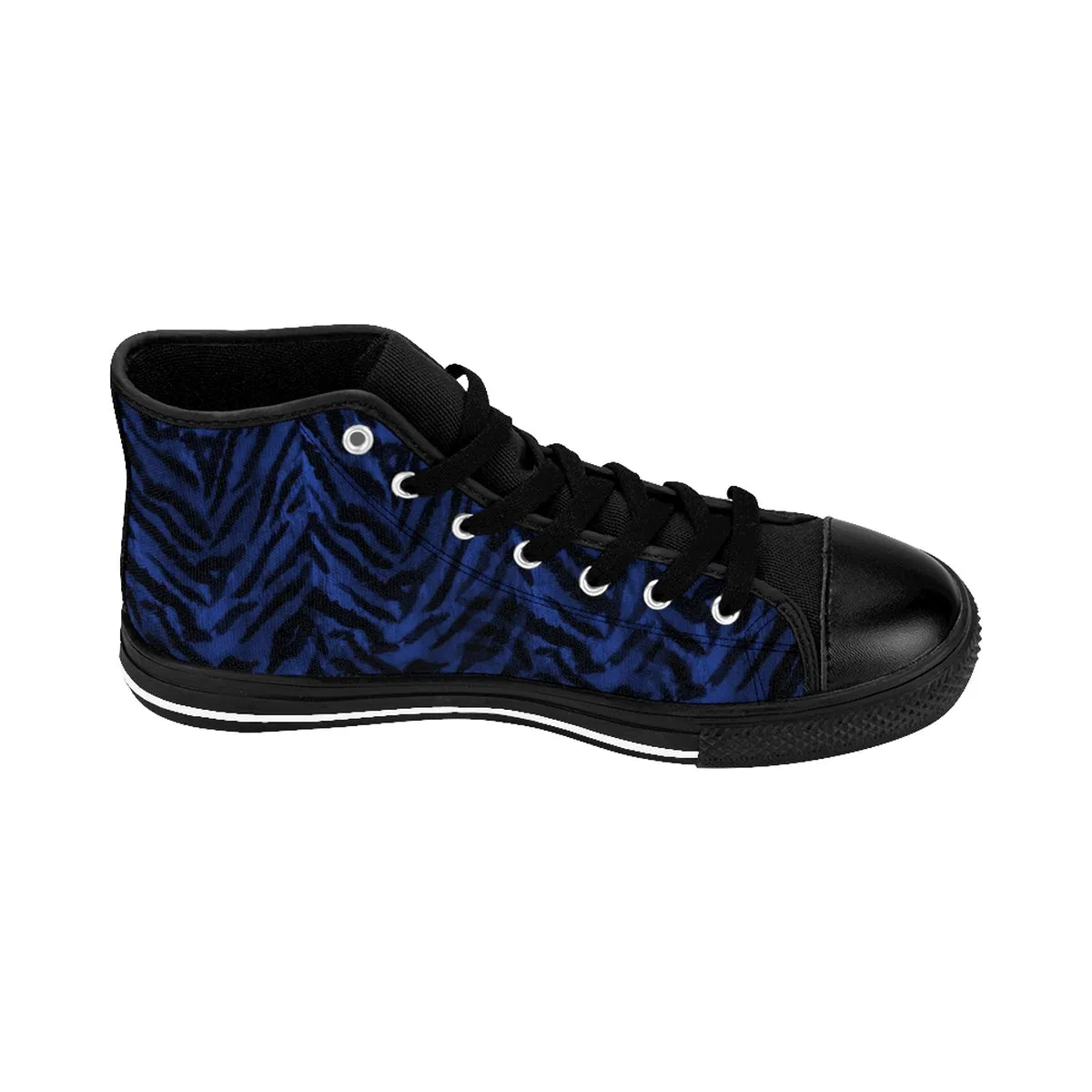 Navy Blue Tiger Stripe Shoes, Best Men's Sneakers, Animal Print Premium Quality High-Top Fashion Shoes